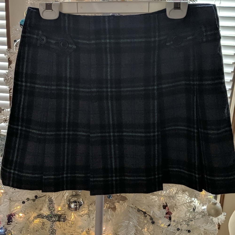 Wool Pleated Plaid Skirt